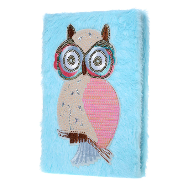 Brightzen Cute Owl Stationery Set – Owl Fur Notebook, Pencil Case, Pom Pens, Pastel Pencils, Eraser and Stickers with Gift Box