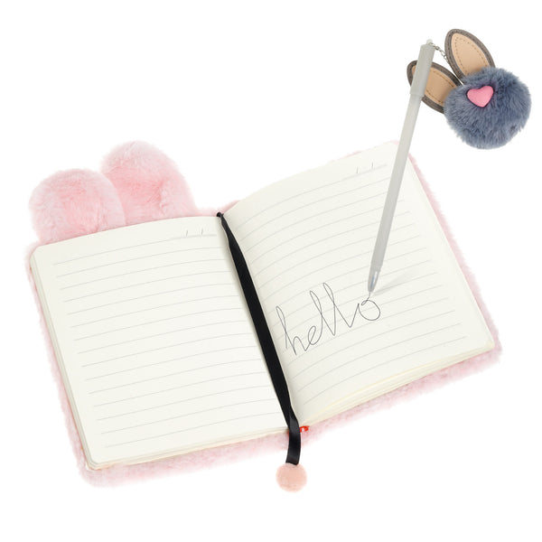 Brightzen Bunny Stationery Set for Girls: Fur Bunny Notebook, Pencil Case, 2 Bunny Pom Pens and 6 Sheets of Stickers!