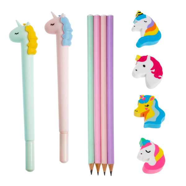 Unicorn Stationery Set for Girls: A5 Rainbow Unicorn Notebook, Pencil Case, 2 Pens, 4 Pencils, 4 Erasers and Stickers